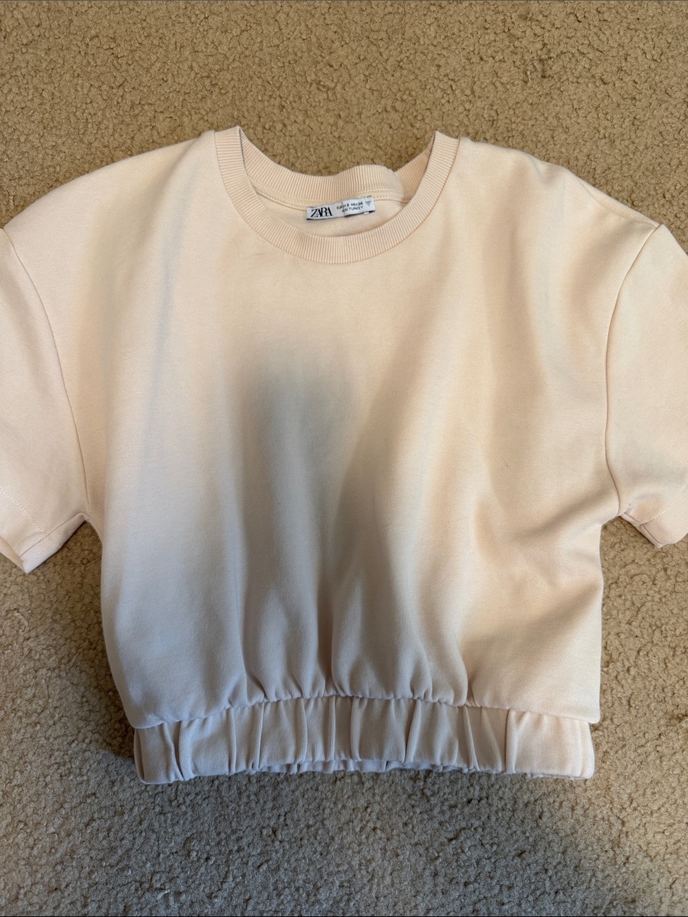 Zara sz. S Cream Short Sleeve Elastic-Hem Top